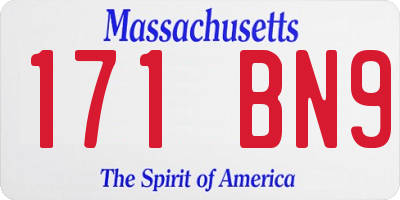 MA license plate 171BN9