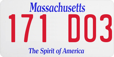 MA license plate 171DO3
