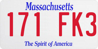 MA license plate 171FK3
