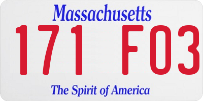 MA license plate 171FO3
