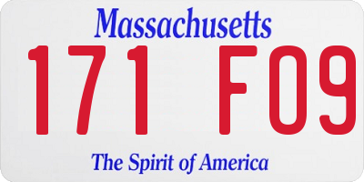 MA license plate 171FO9