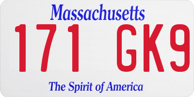 MA license plate 171GK9
