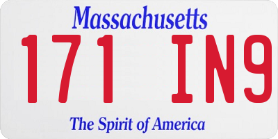 MA license plate 171IN9