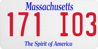 MA license plate 171IO3