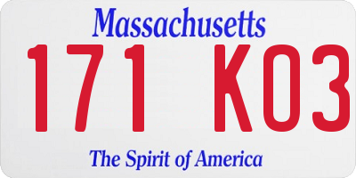 MA license plate 171KO3