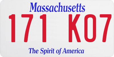 MA license plate 171KO7