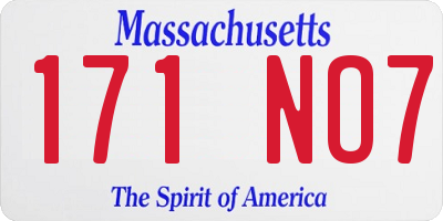 MA license plate 171NO7