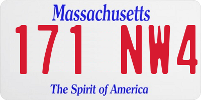 MA license plate 171NW4