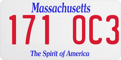 MA license plate 171OC3