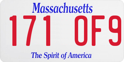 MA license plate 171OF9