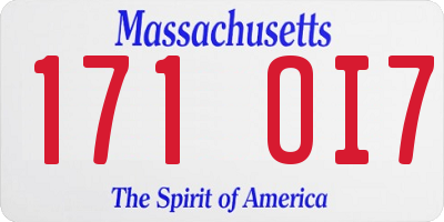 MA license plate 171OI7
