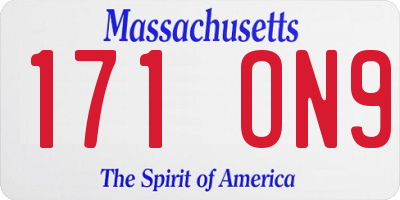 MA license plate 171ON9