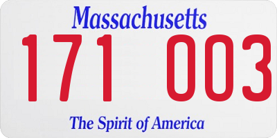 MA license plate 171OO3