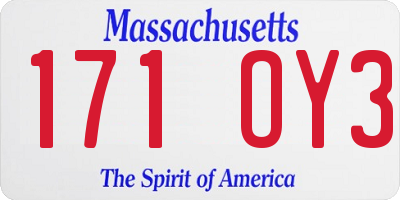 MA license plate 171OY3