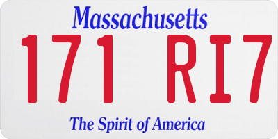 MA license plate 171RI7