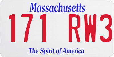 MA license plate 171RW3