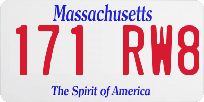 MA license plate 171RW8