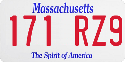 MA license plate 171RZ9