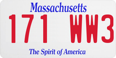MA license plate 171WW3