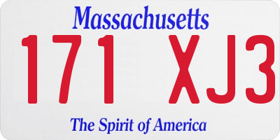 MA license plate 171XJ3