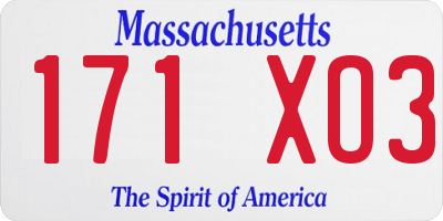 MA license plate 171XO3
