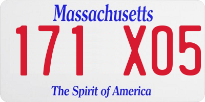 MA license plate 171XO5