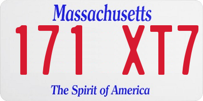 MA license plate 171XT7
