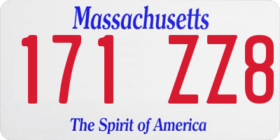 MA license plate 171ZZ8