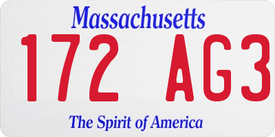 MA license plate 172AG3