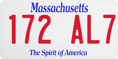 MA license plate 172AL7
