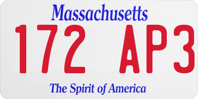 MA license plate 172AP3