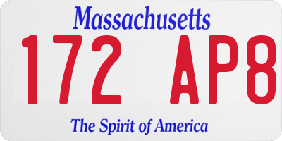 MA license plate 172AP8