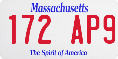 MA license plate 172AP9