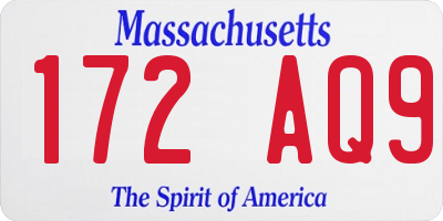 MA license plate 172AQ9