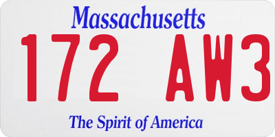 MA license plate 172AW3