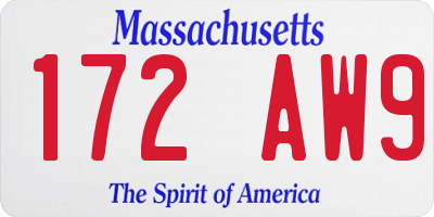 MA license plate 172AW9