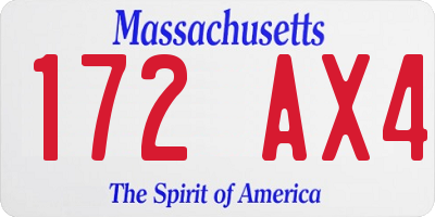 MA license plate 172AX4