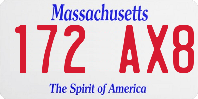 MA license plate 172AX8