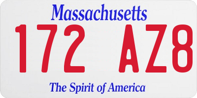 MA license plate 172AZ8
