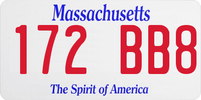 MA license plate 172BB8