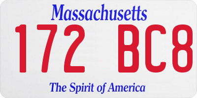 MA license plate 172BC8