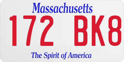 MA license plate 172BK8