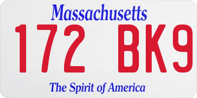 MA license plate 172BK9
