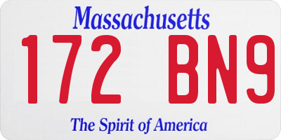 MA license plate 172BN9