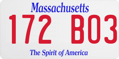 MA license plate 172BO3