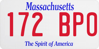 MA license plate 172BP0