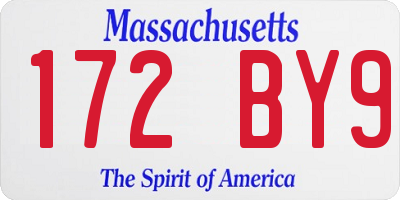 MA license plate 172BY9