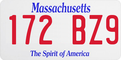 MA license plate 172BZ9
