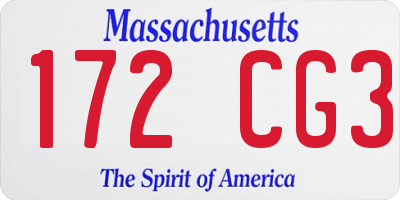 MA license plate 172CG3