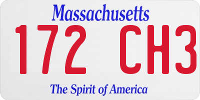 MA license plate 172CH3